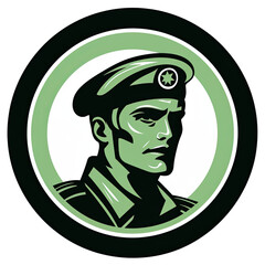 A logo of a soldier with a green body - obrazy, fototapety, plakaty