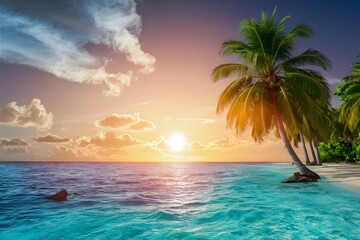 Fototapeta na wymiar Picturesque ocean landscape with setting sun, tropical summer scene