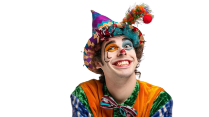 
Young guy jester in a hat on a white background