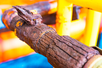 Close-up of corroded steel pipe, corrosion of steel, general corrosion, offshore petroleum pipelines.