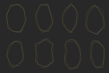 Golden geometric frames. Vector wedding thin line border. Simple modern rectangle abstract shapes. Luxury foil design for invitation and menu.