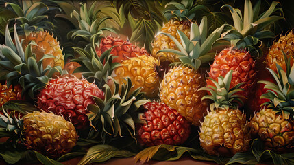 Hawaiian pineapples background. - obrazy, fototapety, plakaty