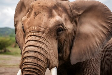 Portrait of smiling African elephant, close up details