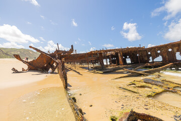 Fraser Island, March 31, 2024. Tourists visit the S.S. Maheno Shipwreck along 75 mile beach on the...