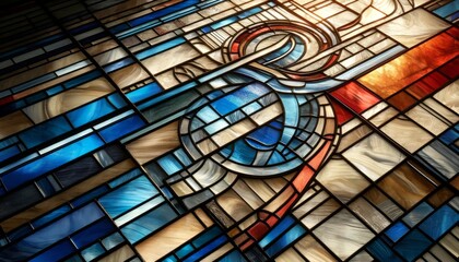 Create a 16_9 image of a close-up view of a stained glass artwork.