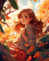 Sunset at the Park Manga-style Beauty in a Serene Setting