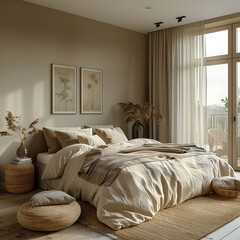 Scandinavian-inspired bedroom with clean lines and a neutral color paletteup32K HD