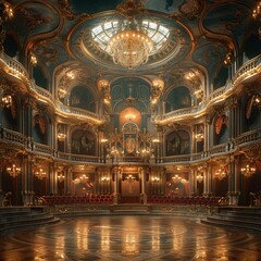 Fototapeta na wymiar Grand opera house with opulent details and a majestic stagesuper detailed
