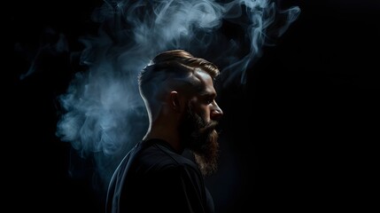 Bearded Man With Dark Smoke Texture Background Portrait Photography (Generative AI) - obrazy, fototapety, plakaty