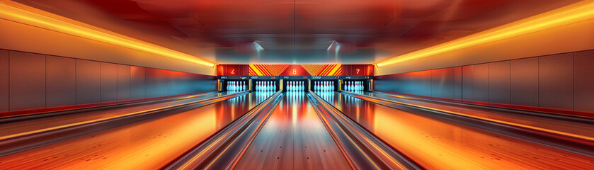 Retro bowling alley with vintage lanes and a classic snack barup32K HD