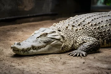 Poster Saltwater crocodile sleeping on zoo floor, reptile relaxation photo © Jawed Gfx