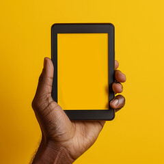 A shot of a hand clutching a minimalist e-reader its thin