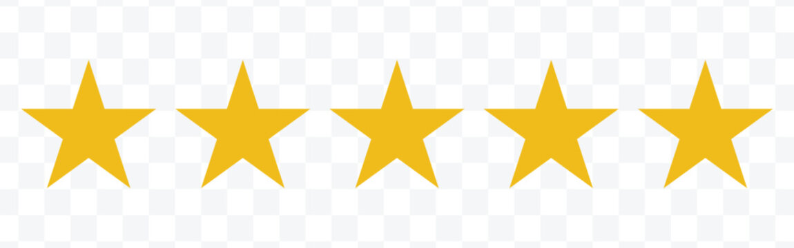 Star icon. Vector yellow isolated five stars. Customer feedback concept. Vector 5 stars rating review. Quality shape design 2 3 2