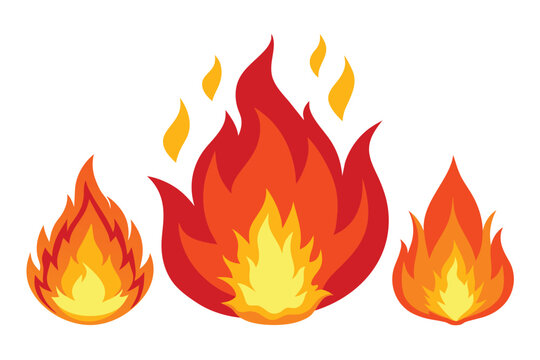 fire flames. Fireball flame, red hot fire and campfire fiery silhouettes vector set. Burning effect, dangerous natural phenomenon. Blazing wildfire
