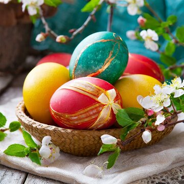 Vibrant Easter Delight: Beautifully Painted Eggs in a Festive Display