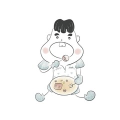 cartoon boy eating food hand drawn by watercolor style