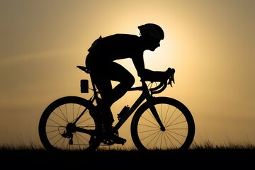 Silhouette of race cyclist, shadow behind the sun, cycling man
