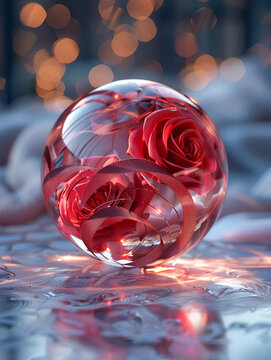 Bright spotlight elegant red tango rising in rose ribbon macro close-up pattern ball 