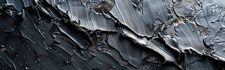 Abstract Black & Gray Painting Texture Closeup on Canvas with Oil Brushstroke & Pallet Knife - AI Art - obrazy, fototapety, plakaty