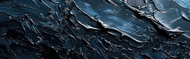 Abstract Black Art Painting Texture with Oil Brushstrokes and Pallet Knife on Canvas - Closeup View