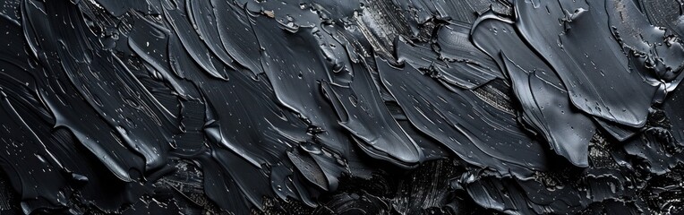 Abstract Black Painting Texture with Oil Brushstrokes and Pallet Knife on Canvas - Closeup Artwork