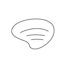 A white circle with a black line on it. The circle is the shape of a shell