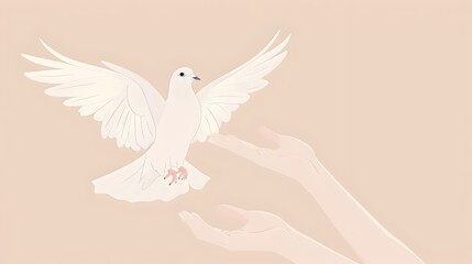 Hand Releasing Dove, Symbol of Peace and Freedom, Watercolor Biblical Illustration ,copy space , minimalist
