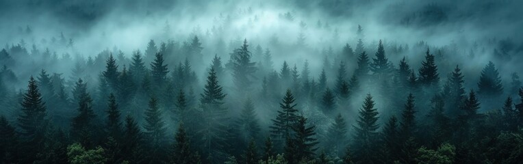 Mystical Schwarzwald: Panoramic View of Fog & Dark Trees in Black Forest, Germany - obrazy, fototapety, plakaty