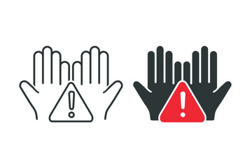 Open hand with warning icon. Illustration vector