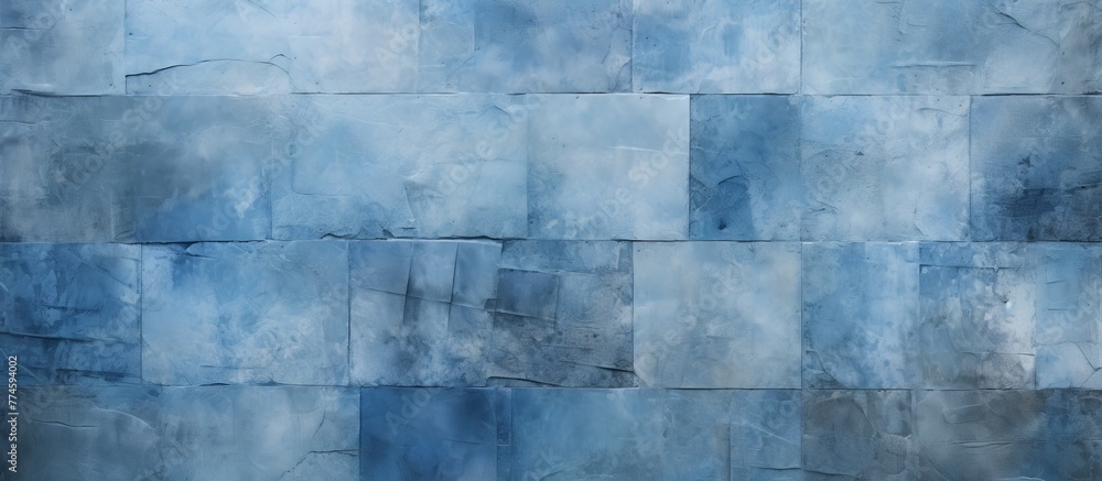 Poster blue wall painted with an intricate white and black pattern, adding depth and style to the space