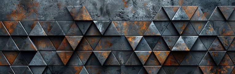 Abstract Geometric Fluted Triangles on Dark Grey Stone Mosaic Tile Wallpaper Texture - Background Banner