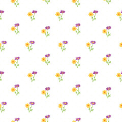 Seamless Pattern of Hand Drawn Flower Design on White Background