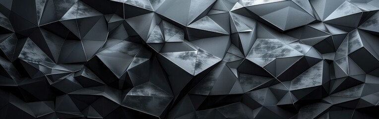 Abstract Geometric Gradient Shapes on Dark Background for Print and Web Design - Black and Grey Triangular Texture
