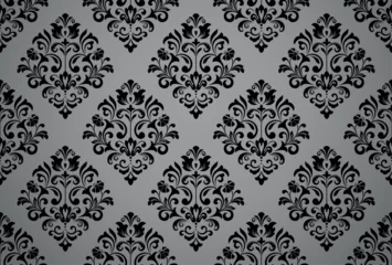 Fotobehang Wallpaper in the style of Baroque. Seamless vector background. Gray and black floral ornament. Graphic pattern for fabric, wallpaper, packaging. Ornate Damask flower ornament © ELENA