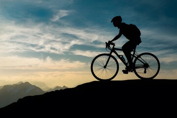 Subject Silhouette of a bike on sky background on a mountain top