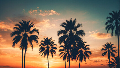 Fototapeta na wymiar Palm Tree Sunset Silhouette 