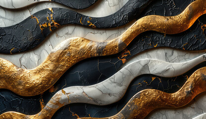 close up of a black and gold marble. Created with Ai - obrazy, fototapety, plakaty
