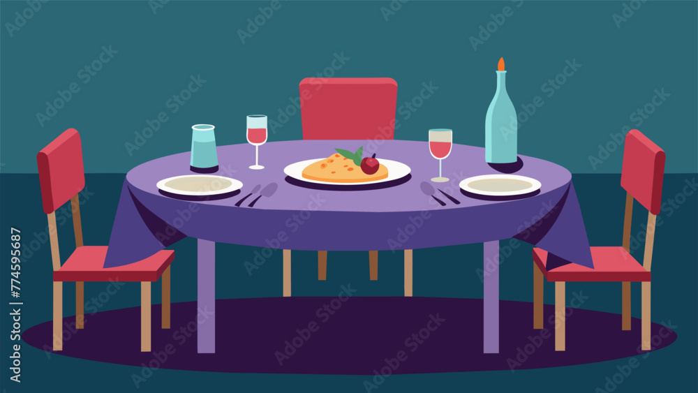 Aufkleber an empty dinner table set for a family meal but with no one sitting at it symbolizing the absence of