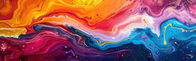 Rainbow Swirls: Colorful Abstract Waves with Marbled Acrylic Paint, Ink, and AI-Generated Texture for Background Banner