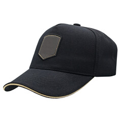 Black baseball cap, tracker cap with black patch for your logo. Mockup. A blank for the work of a...