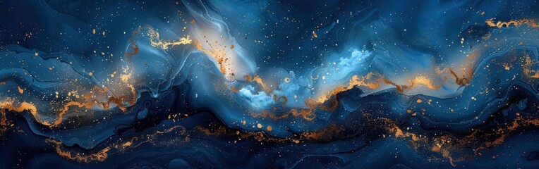 Blue Marble Waves with Golden Splashes - Abstract Paint Texture for Luxe Backgrounds, Banners, and...