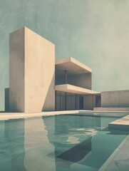 abstract modern background, minimalist mid-century surrealist architecture takes center stage