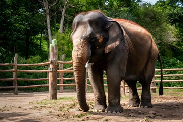Fototapeta premium Thai elephant in captivity, wildlife conservation, animal protection photo