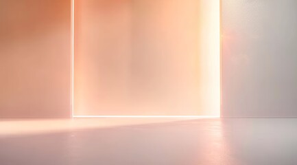 Minimal light beige background with a light pink wall, built-in lighting, and a smooth floor for presentation. Made with generative AI technology.