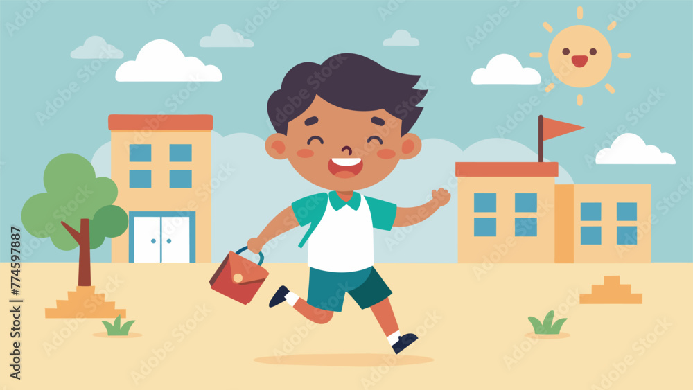 Poster a child happily playing and engaging in activities at school after initially struggling with separat