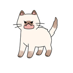 A cartoon cat with a mouth open and teeth showing. The cat is angry and has a menacing look on its face