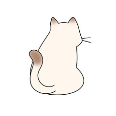 A white cat with a brown tail is sitting on a white background. The cat is looking to the right