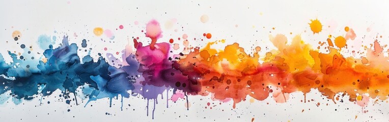 Vibrant Watercolor Splashes on White Square: Abstract Painting Illustration