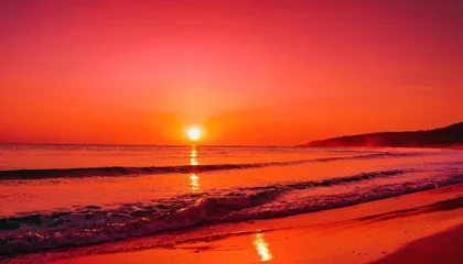 Gordijnen Beautiful red sunset beach background © SANTANU PATRA