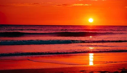 Fotobehang Beautiful red sunset beach background © SANTANU PATRA